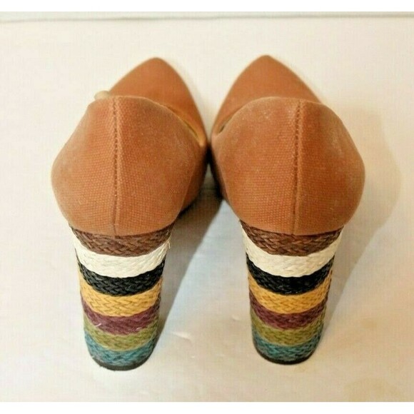 Nine West Heels Tan Canvas Pumps Chunky Braided Boho Shoes w/Box Sz 6.5 M - Picture 5 of 9